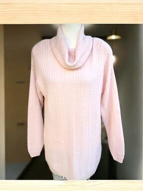 Jeanne Pierre Lambswool Angora Cable Knit Oversized Sweater Baby Pink